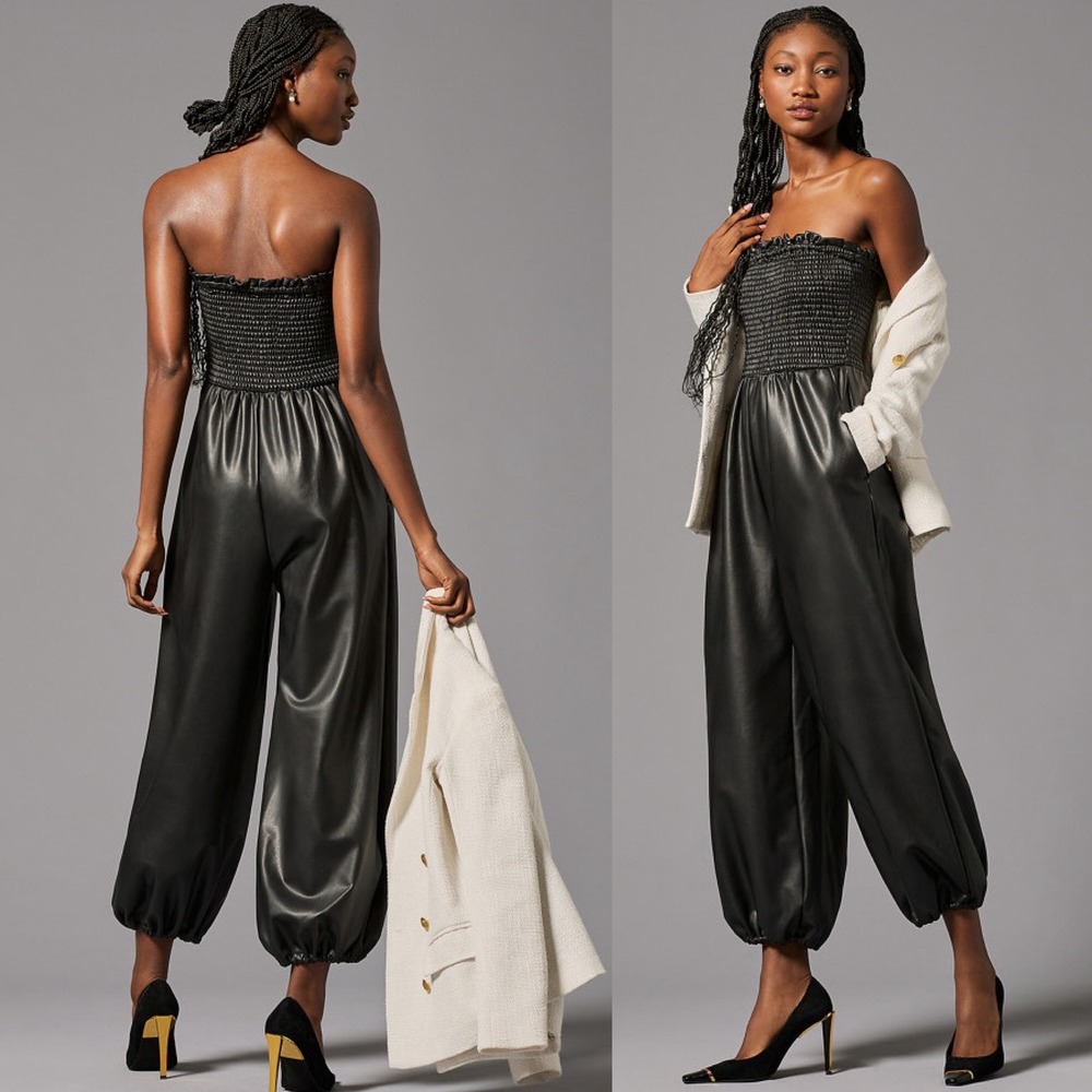 Anthropologie Faux Leather Balloon Jumpsuit Size Small
